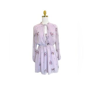 Full Tilt Floral Ruffle Tie Neck Mini Dress M Long Sleeve Boho